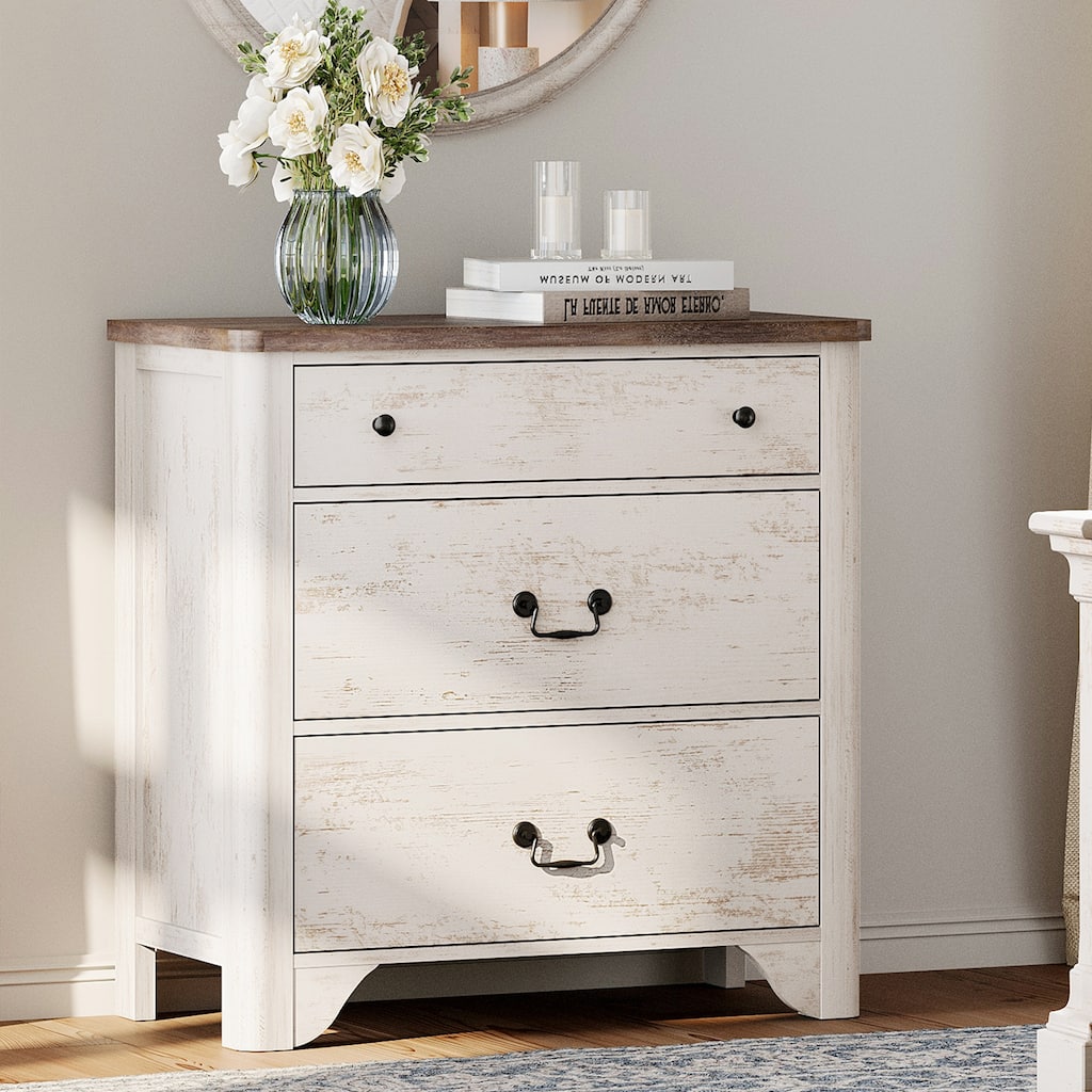 WAMPAT 3 Drawer Dresser for Bedroom, Dresser with Wide Chest, 31.5" White