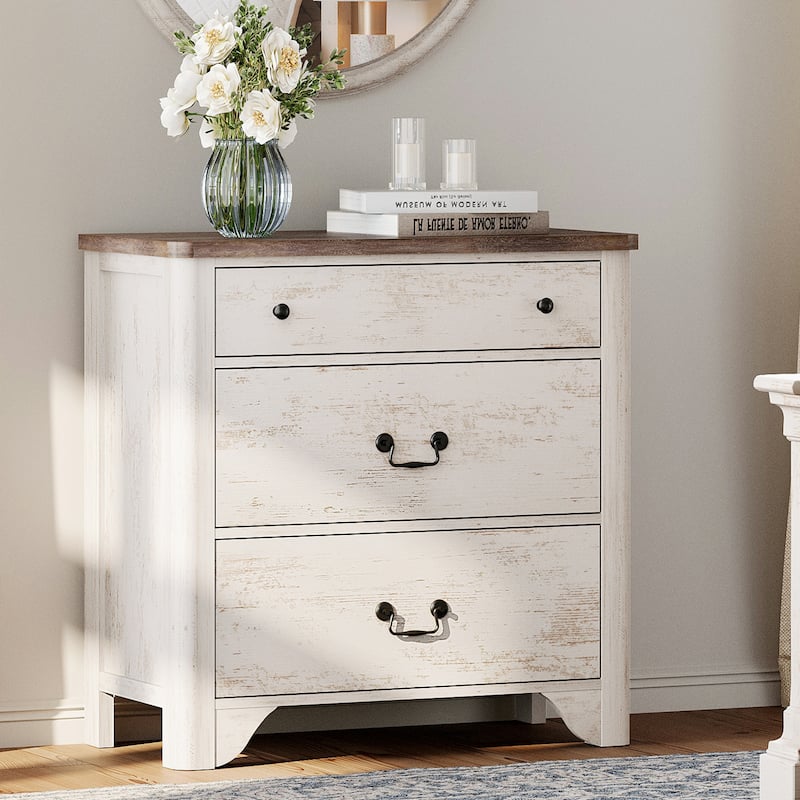 WAMPAT 3 Drawer Dresser for Bedroom, Dresser with Wide Chest, 31.5" White - White