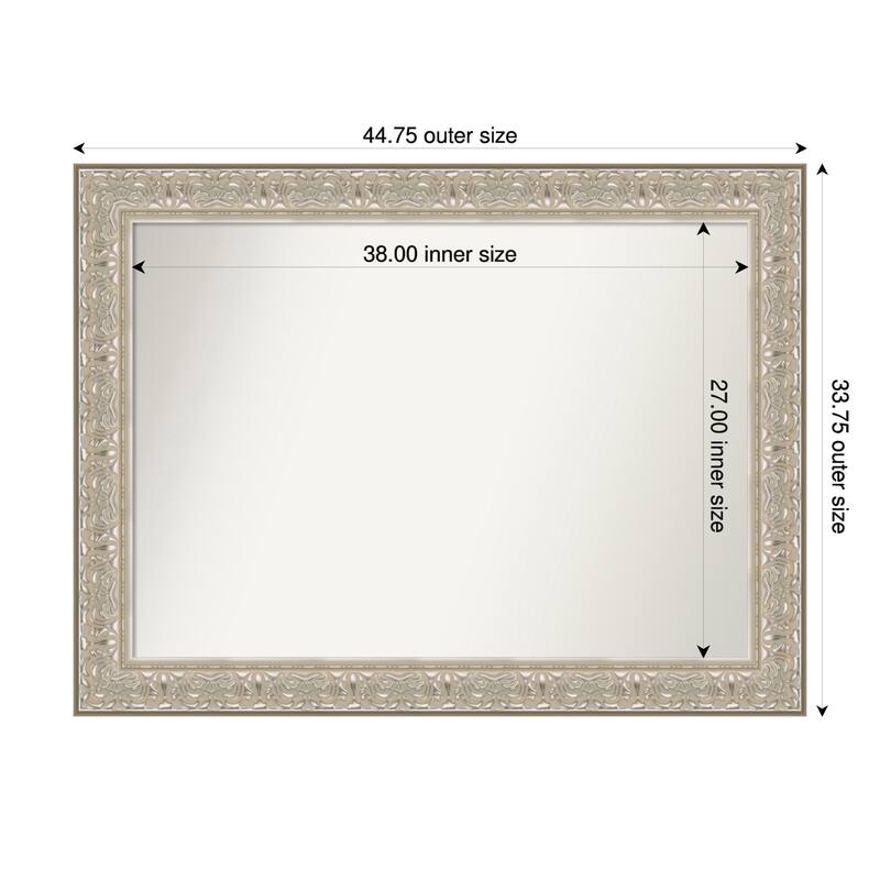 Luxe Non-Beveled Framed Bathroom Vanity Wall Mirror - 45 x 34 in - Luxe Silver Cream