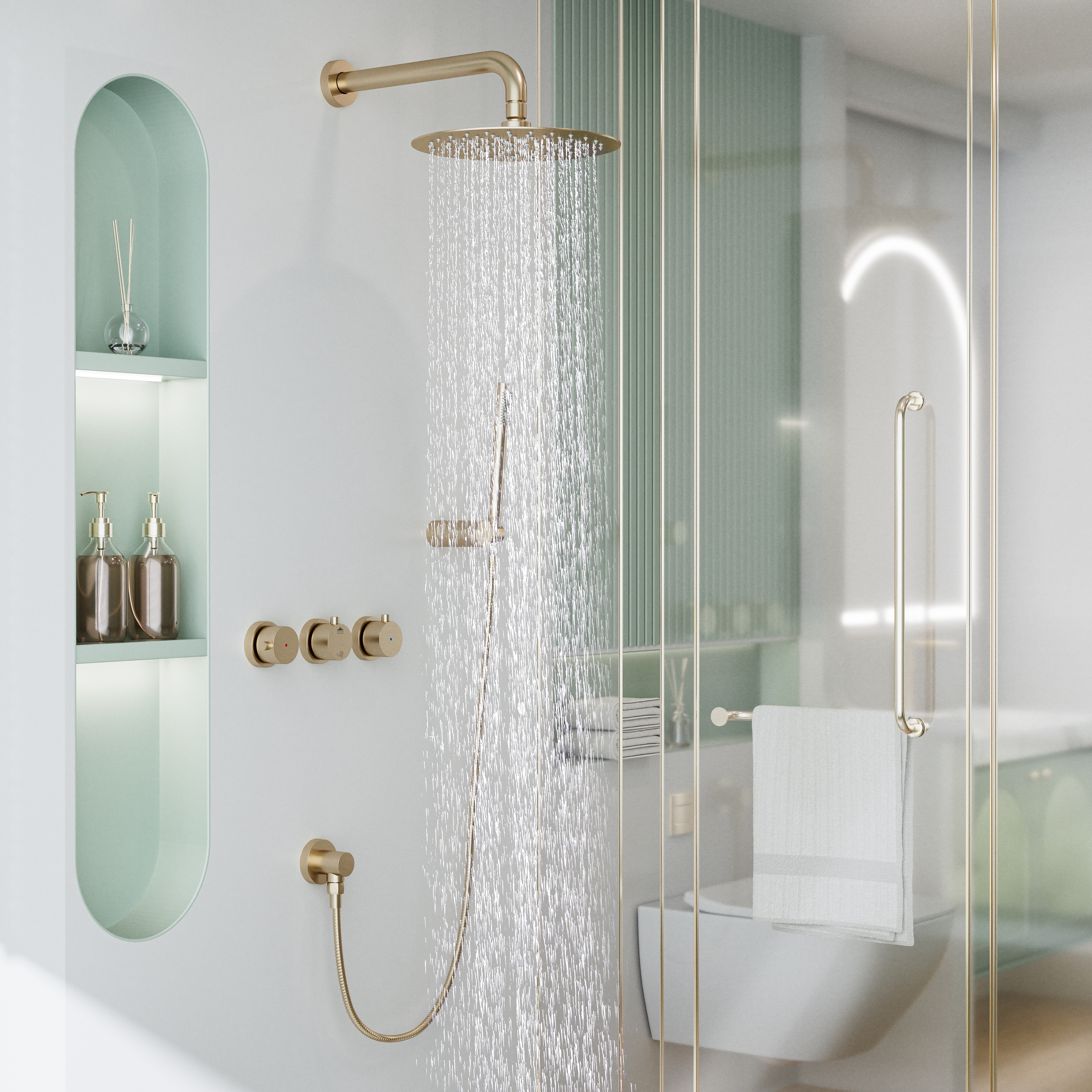 10'' Concealed Wall Mount Shower Faucet Set, Rough-in Valve Included, CUPC Ceramic Valve, Air-Injection, Brushed Gold