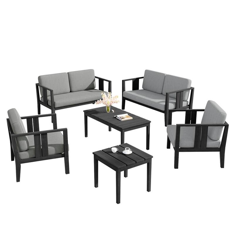 Teak Wood 6-Piece Outdoor Conversation Set with Table