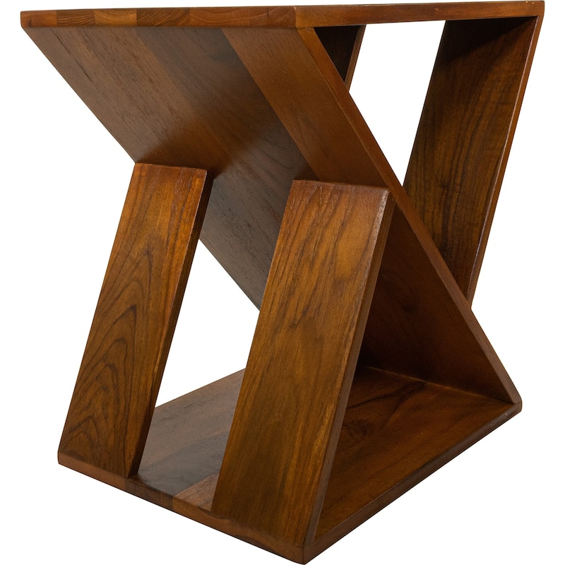 Nordic Style Teak Slatted Stool and End Table - 11.8" L x 15.7" W x 17.7" H