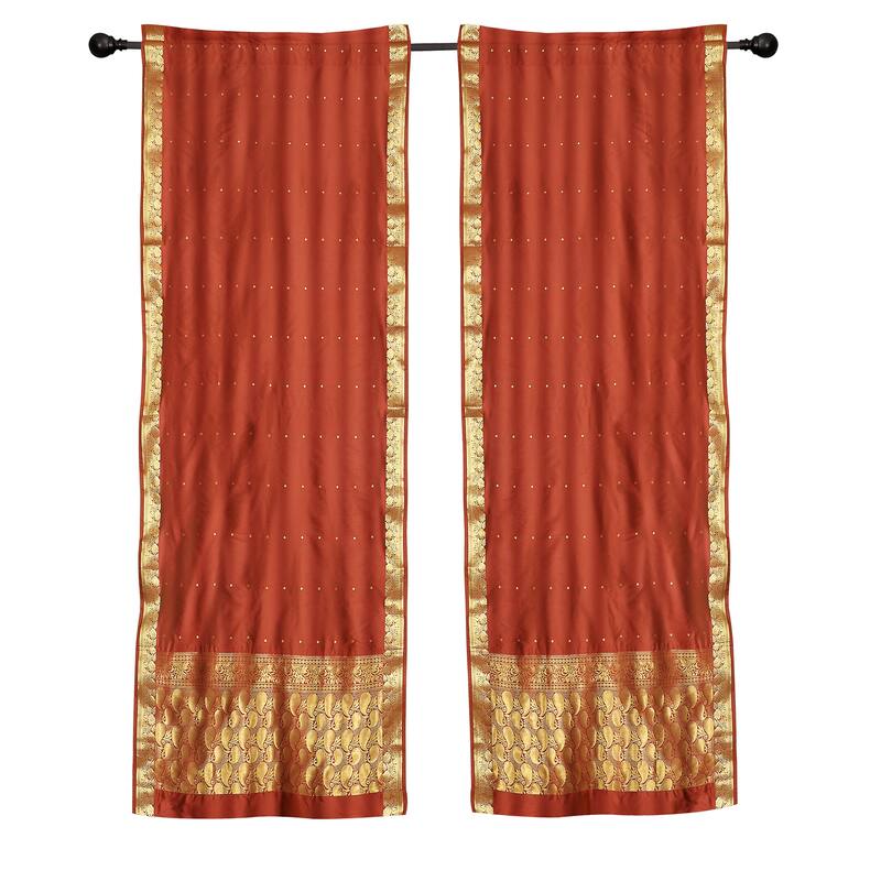2 Boho Rust Indian Sari Curtains Rod Pocket Window Panels Drapes - 43" W X 120" L (Unlined) - 120 Inches