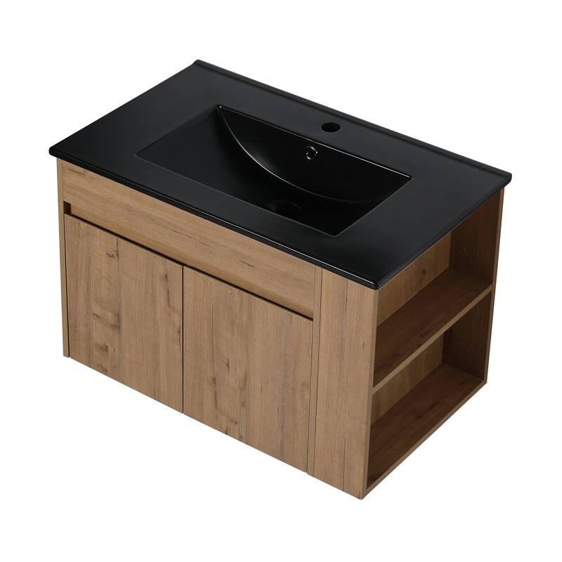 30 inch Wood Wall-Mounted Bathroom Vanity Set with Integrated Ceramic Sink
