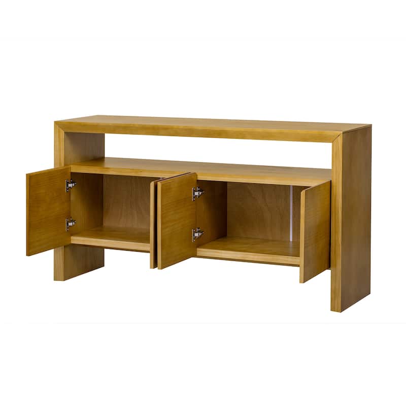 Roomfitters 60" Modern Sideboard Cabinet, 4-Door Storage Console with Open Shelf, Wood Veneer Accent Buffet for Living Room