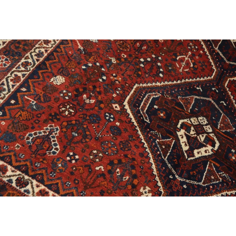 Hand Knotted Oriental 100% Wool Carpet Traditional Tribal Oranges & Rust Shiraz Area Rug - 10' 5'' X 7' 3''