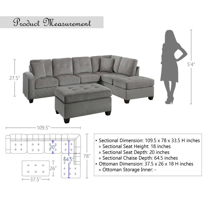 Bossa Reversible Sofa Chaise with Ottoman