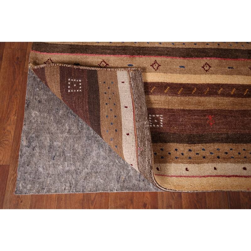 Tribal Striped Gabbeh Indian Area Rug Hand-Knotted Wool Carpet - 5'3"x 7'9"