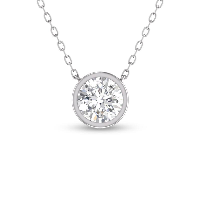 Marquee Lab Grown 1/2 Carat Round Bezel Set Diamond Solitaire Pendant in 14K White Gold