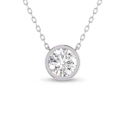 Marquee Lab Grown 1 Carat Round Bezel Set Diamond Solitaire Pendant in 14K White Gold