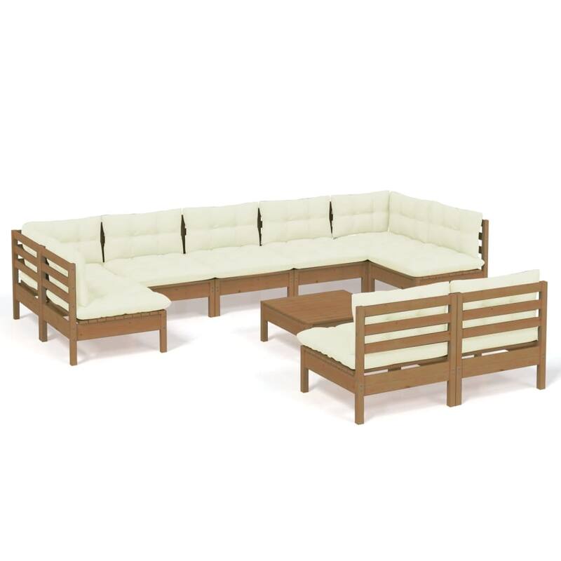 vidaXL Solid Pinewood Patio Lounge Set 11 Piece with Cushions Multi Colors