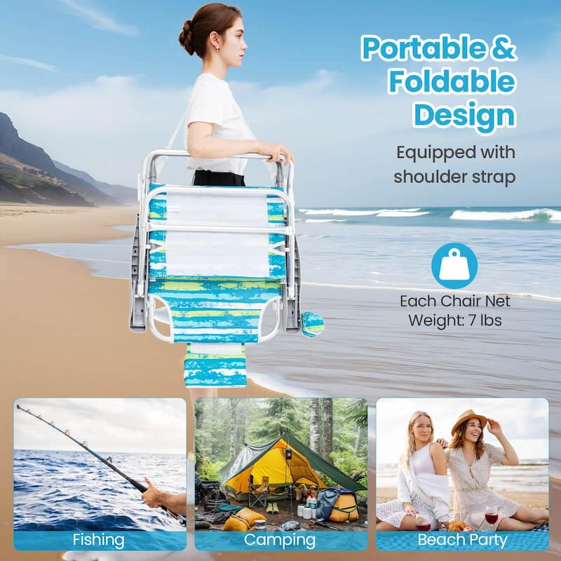 Costway 2 Pack Folding Beach Chair Lightweight Lay Flat Lounge Chair