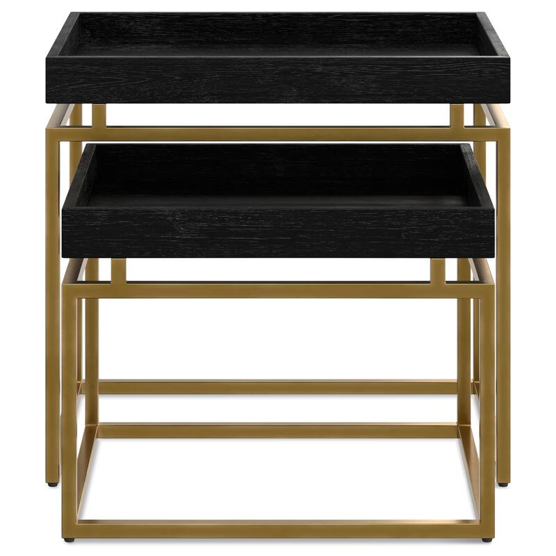 WYNDENHALL Audrina MANGO WOOD & Metal 20" Wide Contemporary 2 Pc Nesting Table in Black, Gold