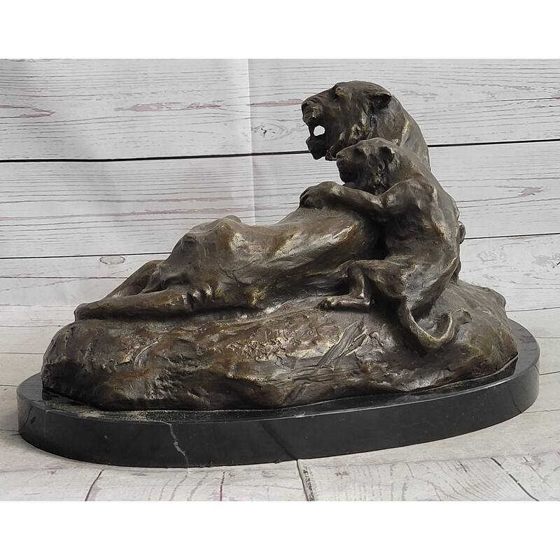Imitative Lion Tiger Cub Bronze Statue Sculpture Wildlife Figure Decor Handmade Art