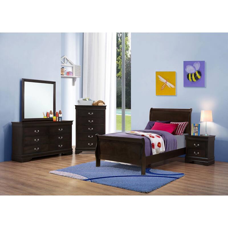 Twin Size Wood Sleigh Bed with Curved Headboard and Footboard