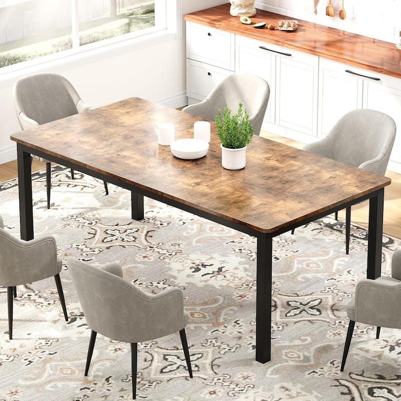 Industrial Dining Table for 8, Wooden Long Dinner Table, Kitchen Table - Retro Brown - 70.8 Inch