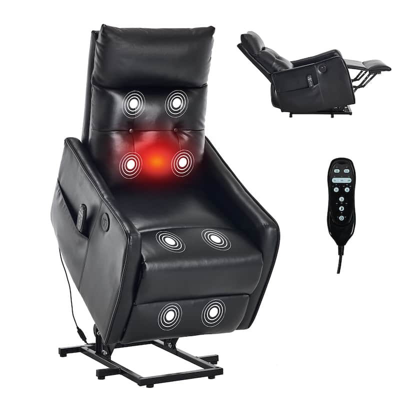 Roomfitters Power Lift Recliner Chair, Single Motor Massage Sofa with Heat and USB Port, Heavy Duty PU Leather