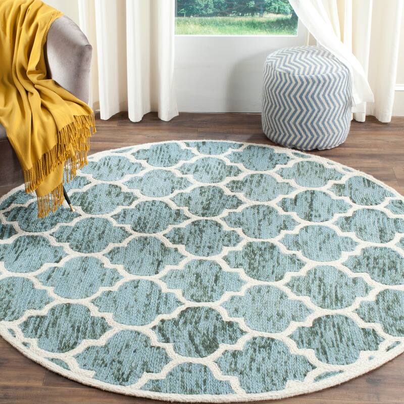 SAFAVIEH Handmade Himalaya Unnie Modern Wool Rug - 6' Round - Turquoise/Ivory