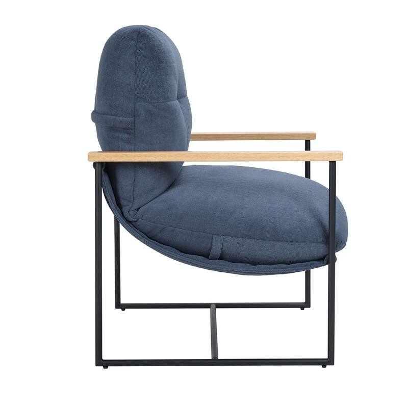 Modern Accent Chair with Removable Cushion, Wood Armrests, Living Room