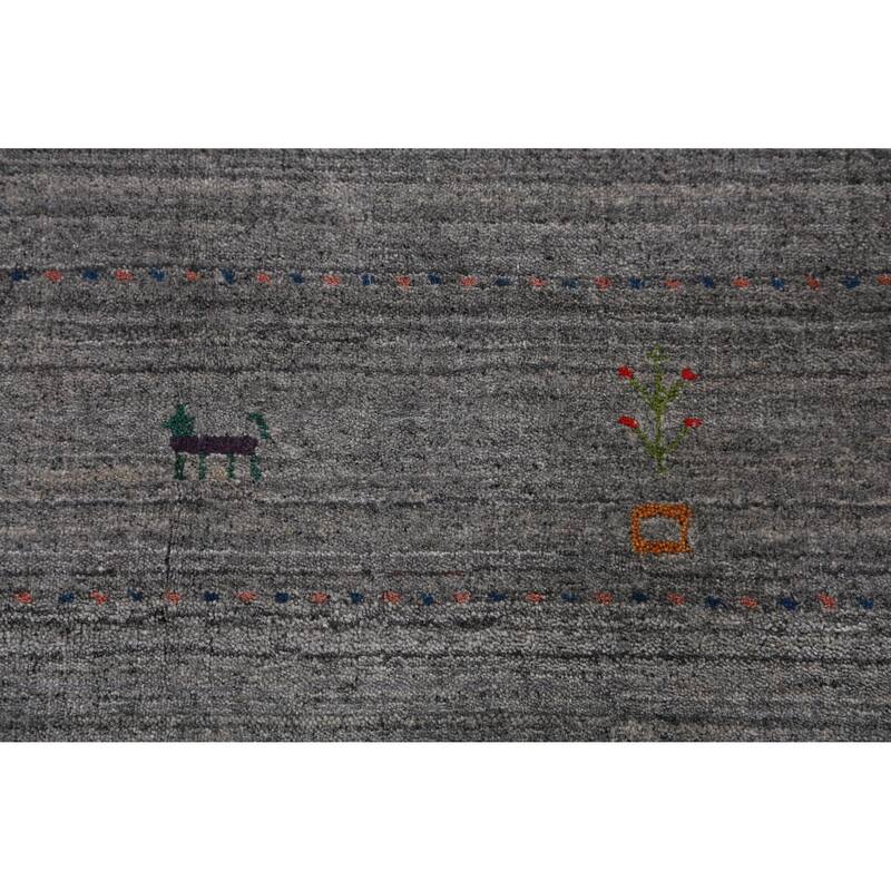 Hand Knotted Oriental 100% Wool Carpet Tribal Animal Pictorial Greys & Charcoal Gabbeh Area Rug - 9' 6'' X 7' 10''