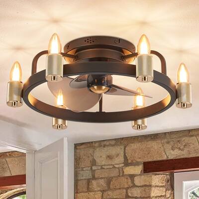 20 in. Modern Farmhouse Flush mount Ceiling Fan Light with Remote Black 6-Light LED Low Profile Ceiling Fan for Bedroom
