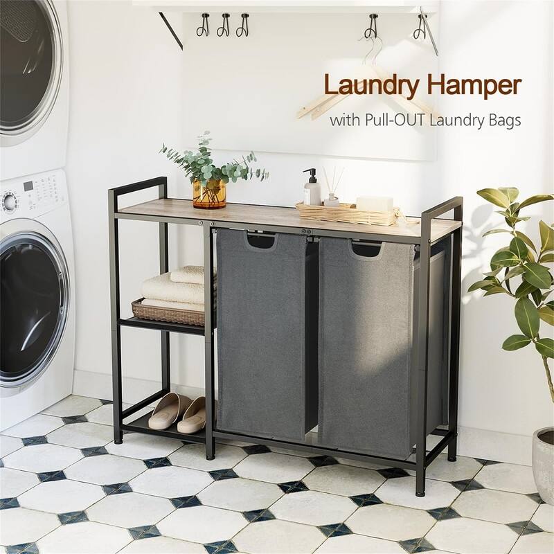 Laundry Basket 2 Section - 37.2"L x 11.8"W x 29.5"H