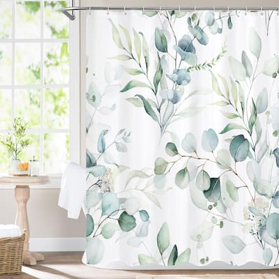 Sage Green Modern Plants Botanical Fabric Cloth Shower Curtain, 72x72