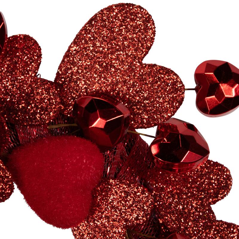 Heart Shaped Glittered Valentine's Day Wreath - 22" - Red