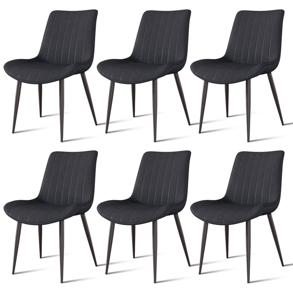 PU Leather Dining Chair with Metal Legs, Wave Pattern Upholstered Armless Chair Set of 6 for Kitchen, Living