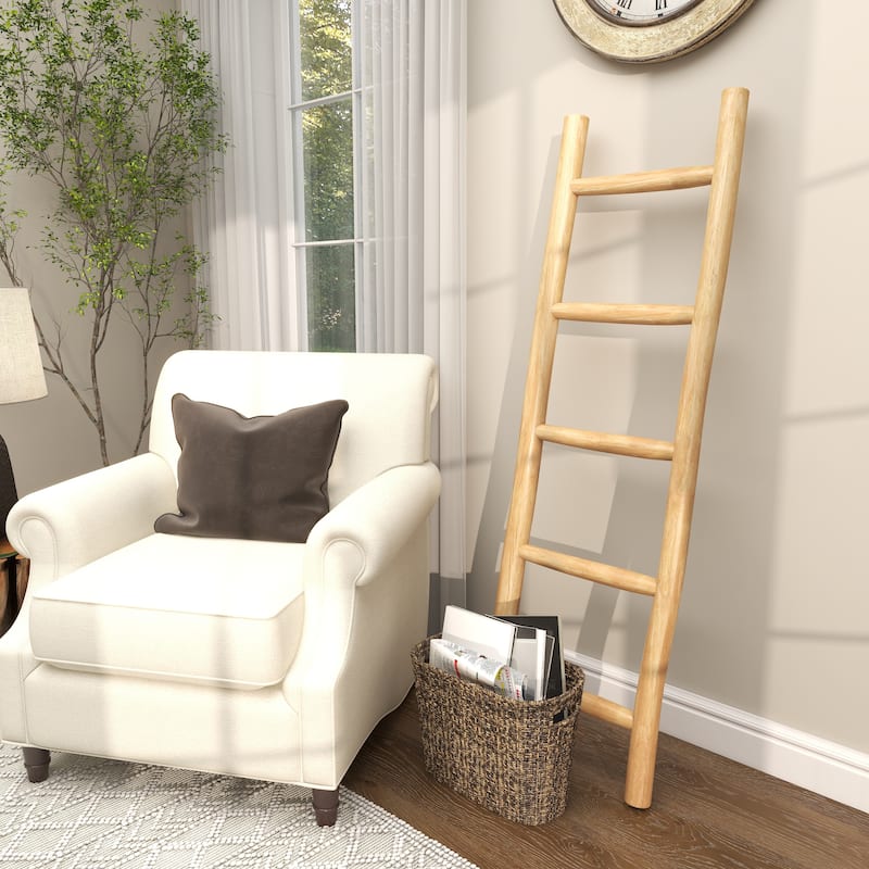 Teak Wood Handmade 5 Rung Ladder - Brown - Roche River Decor