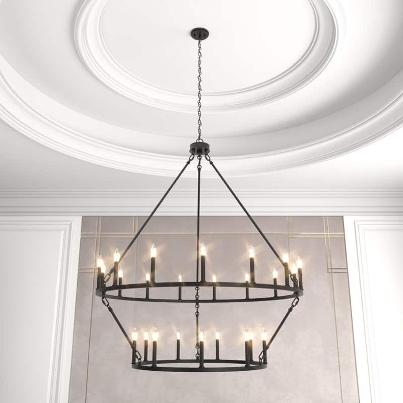 Acroma 2-Tier 24-Light Farmhouse Round High Ceiling Light Wagon Wheel Chandelier