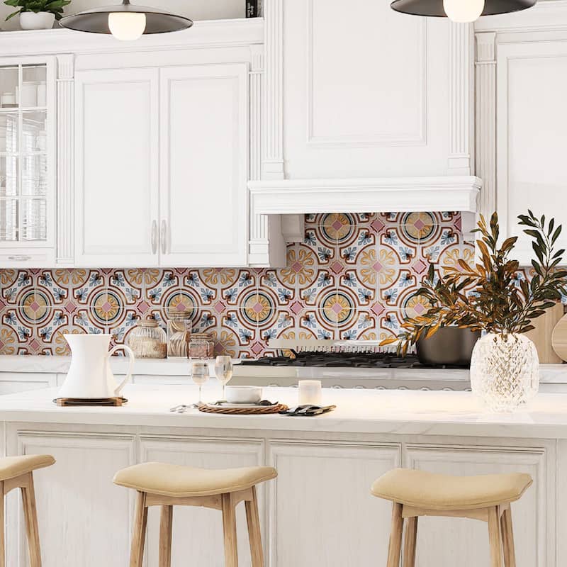 Merola Tile Vaudeville Octagon Deco Diglas with Taco Pink 7-7/8" x 7-7/8" Porcelain Floor and Wall Tile - Case (50 Tiles)