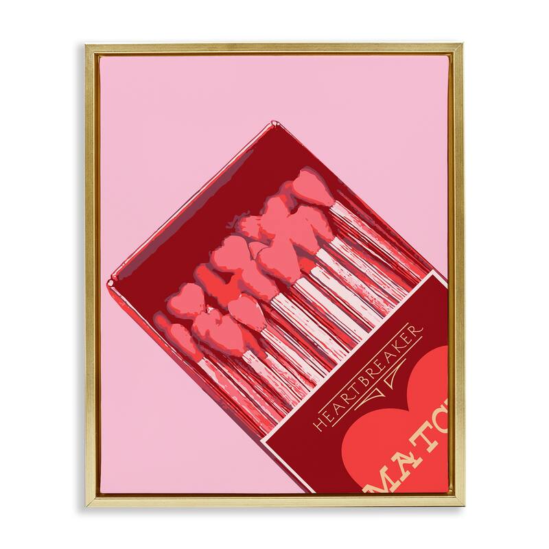 Stupell Pink Heart Shaped Matches Framed Floater Canvas Wall Art Design By Lil' Rue - 25 x 31 - Gold