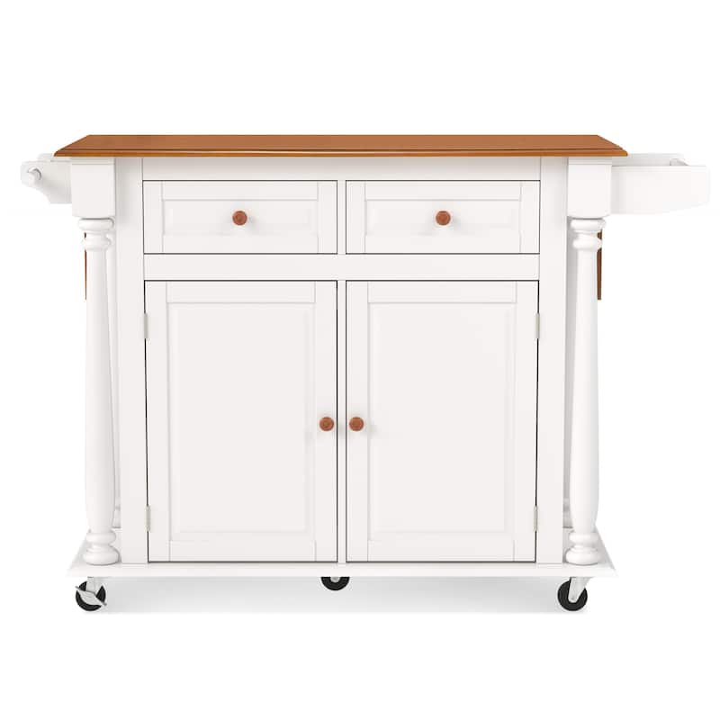 Solid Wood Top Drop Leaf Dining Cart, Rolling Mobile Kitchen Island Kitchen Cart With Storage Cabinet