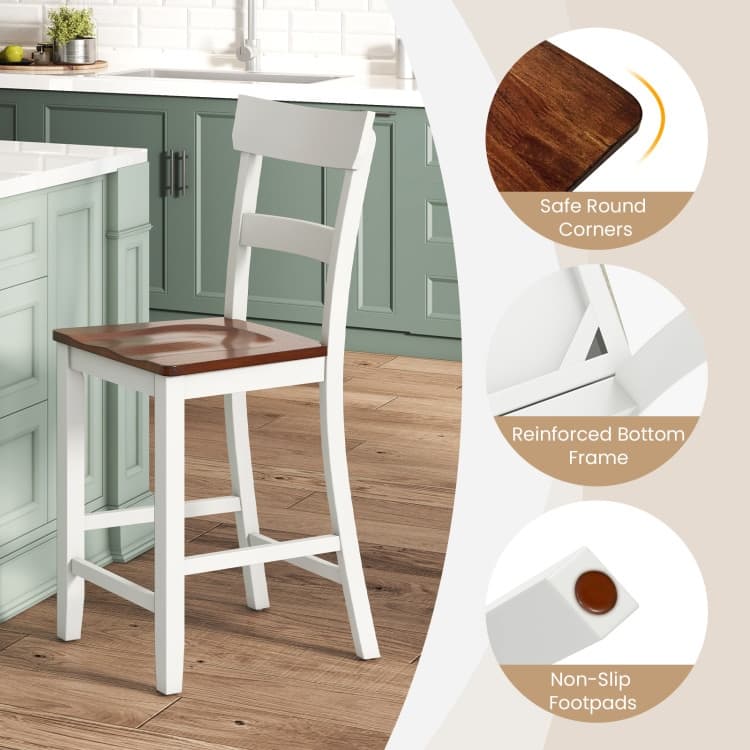 Farmhouse Dining Bar Stool Set of 2 with Solid Rubber Wood Frame - 18" x 21" x 42" (L x W x H)