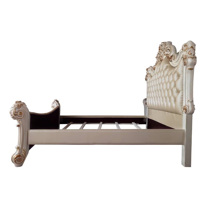 Casada Beige and Antique Pearl Panel Bed with Nailhead Trim