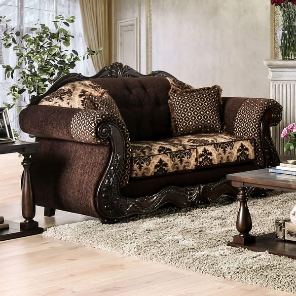 slide 2 of 8, Dayaram Traditional Dark Brown Chenille Loveseat by Gracewood Hollow