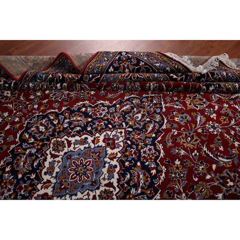 Traditional Red Kashan Turkish Rug Living Room Machine-Made Carpet - 9'7" x 12'7"
