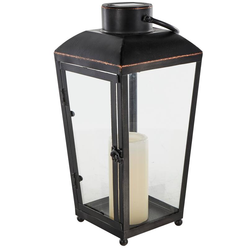 Black Metal Modern Indoor Outdoor Candle Lantern with Gold Accents