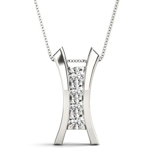 5 Stone Diamond Alternatives Journey Ladder 20mm long Pendant Necklace 14k 925