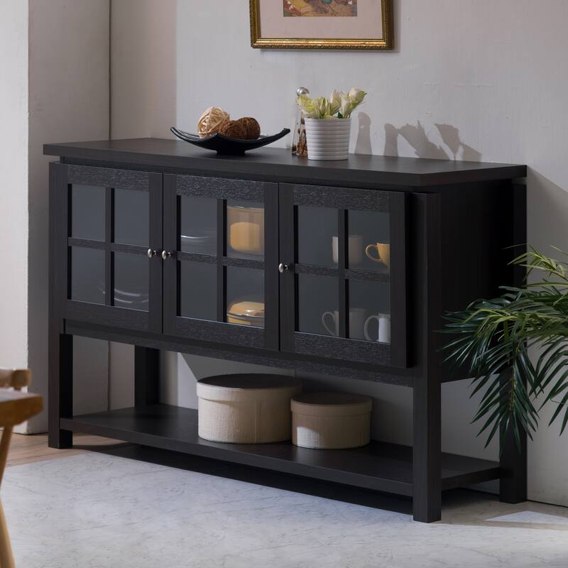 DH BASIC Modern Farmhouse 59" Windowpane Cabinet Buffet by Denhour - Walnut