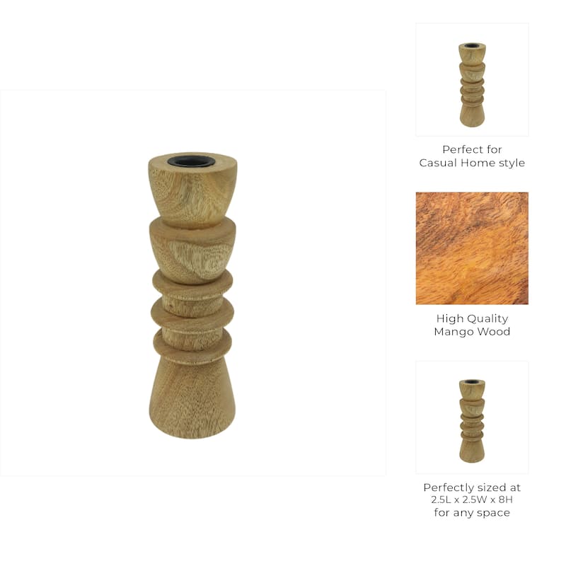 Mango Wood Candle Holder Carved Design Decorative Sculptural Accent