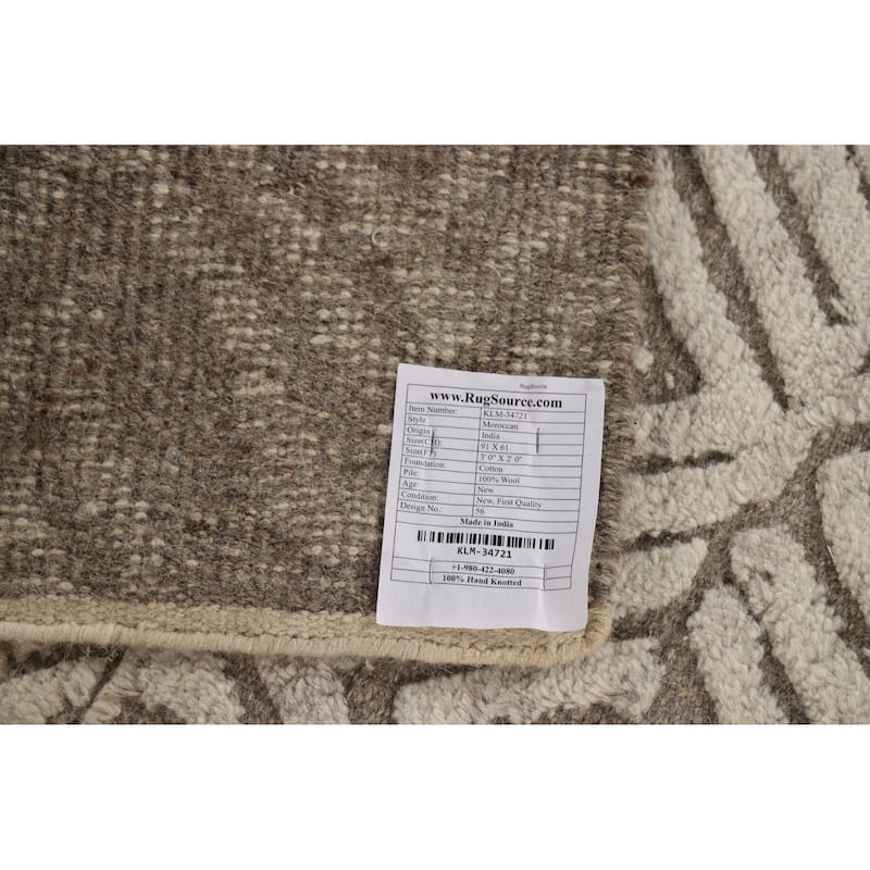 Geometric Moroccan Indian Accent Rug Handmade Trellis Wool Carpet - 2'0"x 3'0"