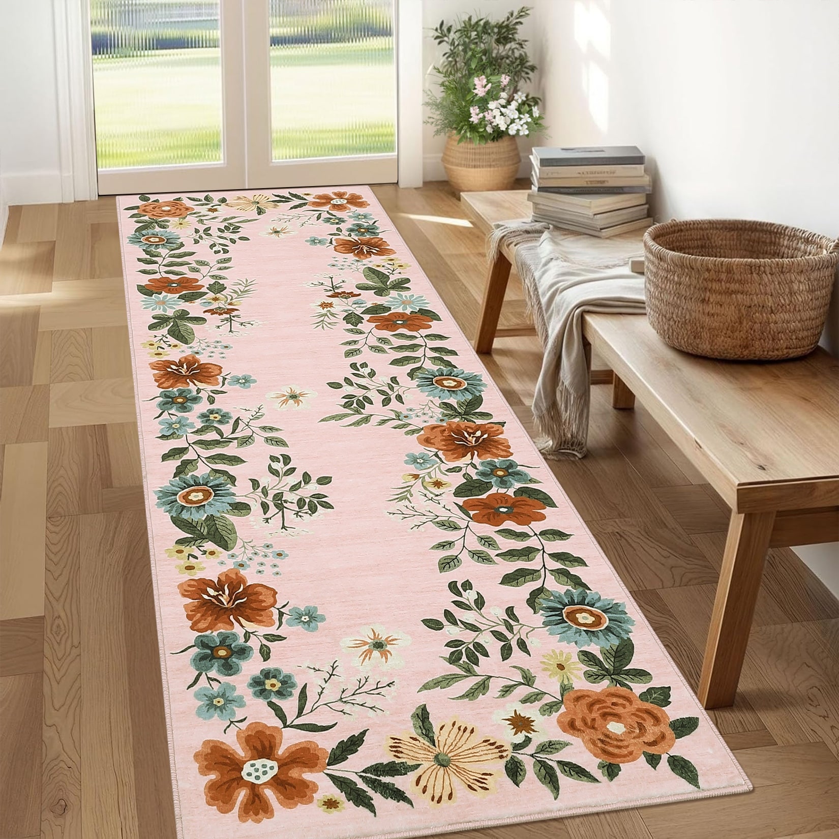 Garvee Floral Modern Soft Thin Flower Print Washable Area Rug