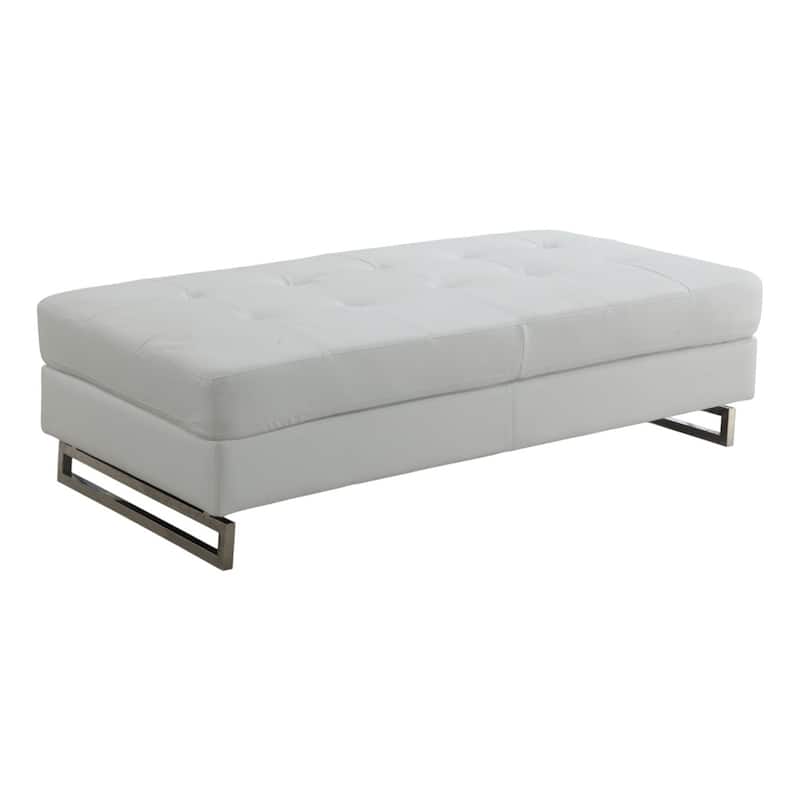 HomeRoots 63" White and Silver Faux Leather Ottoman