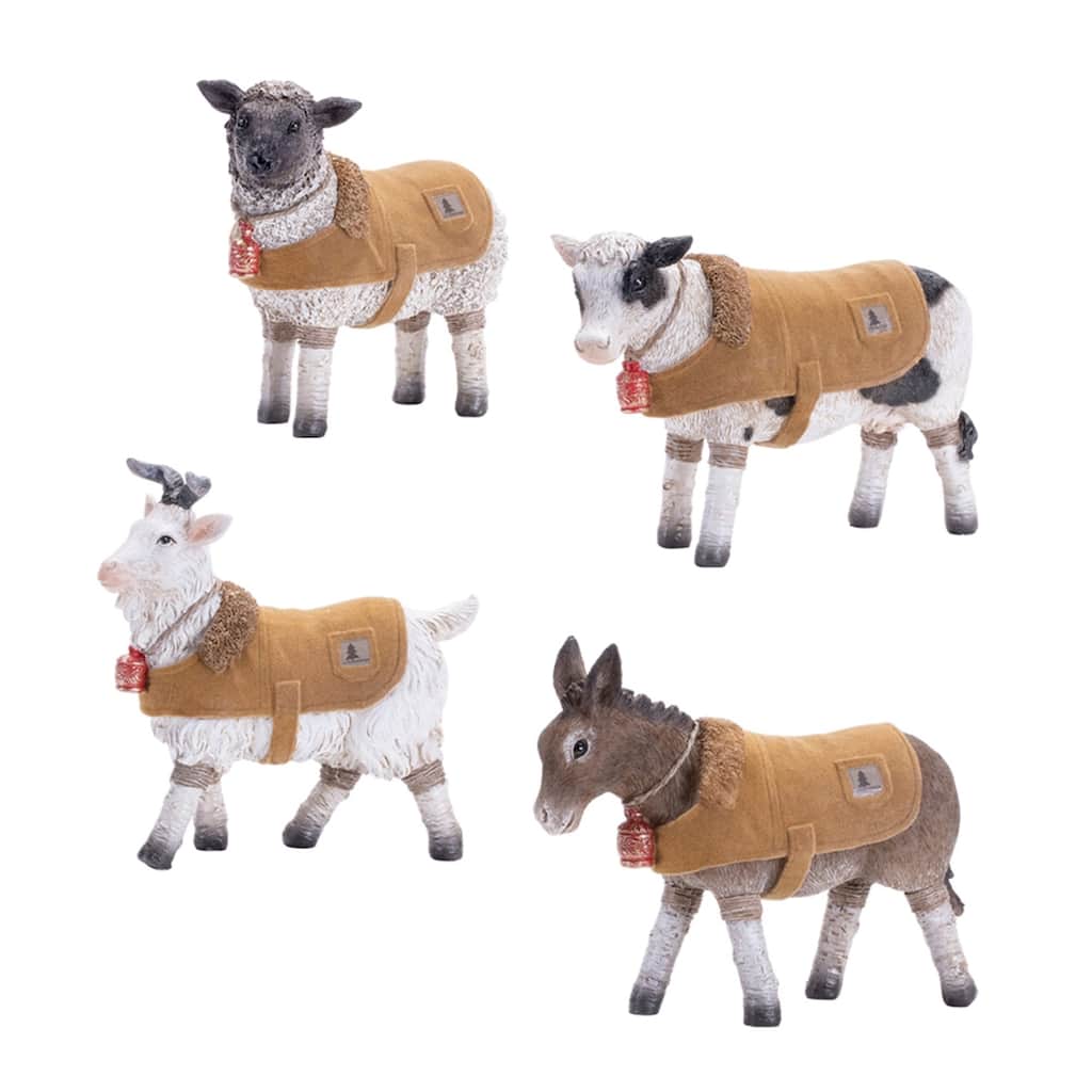 Farm Animals with Winter Coats Christmas Figurines - 7" - Set of 4