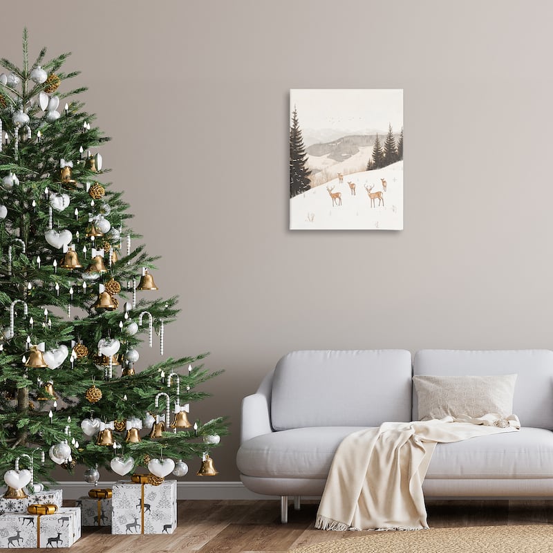 Stupell Winter Deer Mountain View Canvas Wall Art Design By Arlington Prints