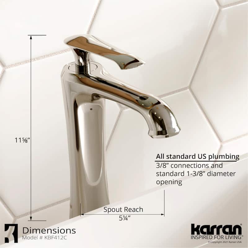 Karran Woodburn Single Hole Single Handle Vessel Bathroom Faucet with Matching Pop-Up Drain