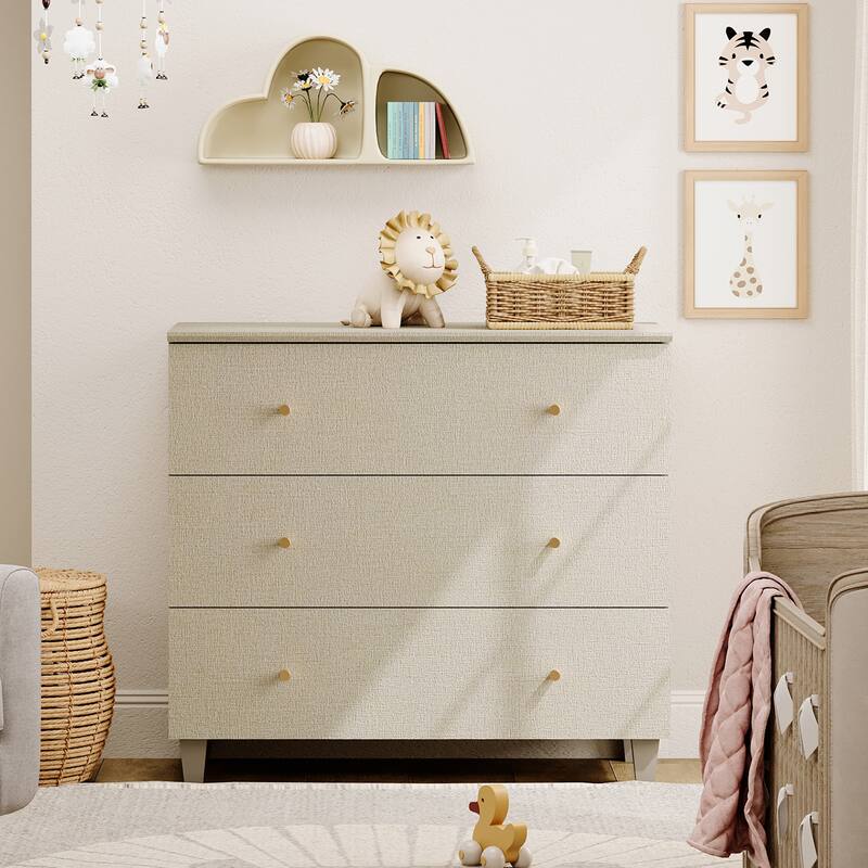 Wood Dresser with 3 Wide Drawers for Bedroom, Kids Room - Beige - 3-drawer