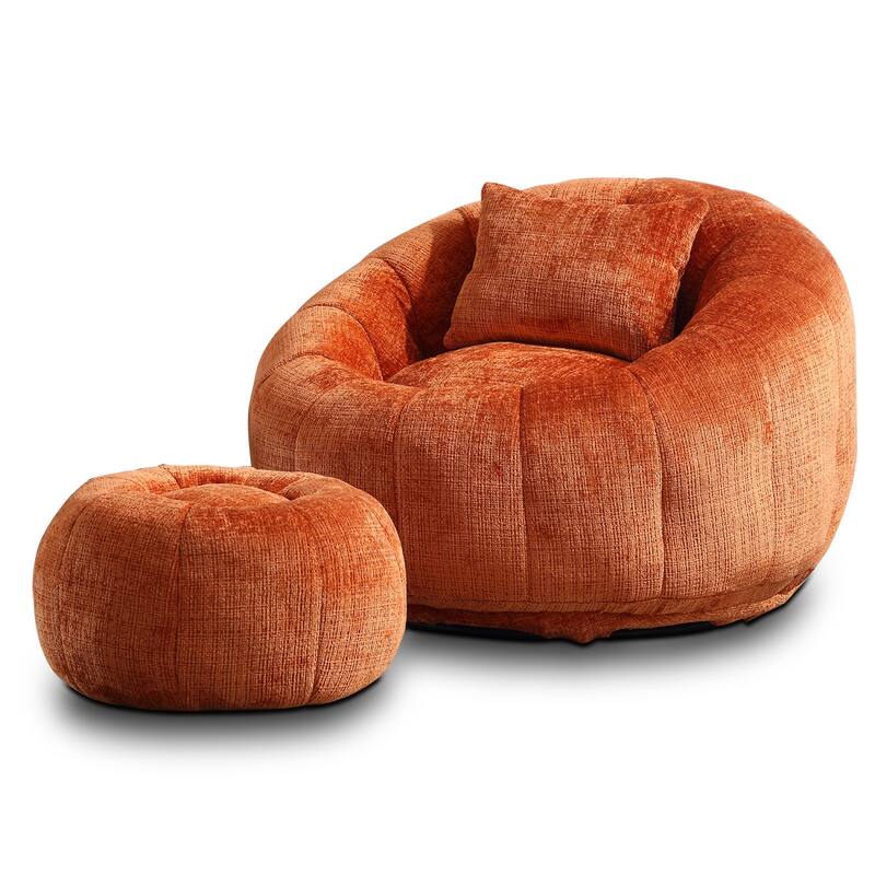 Bean Bag Chairs With Ottoman for Living Room - Orange
